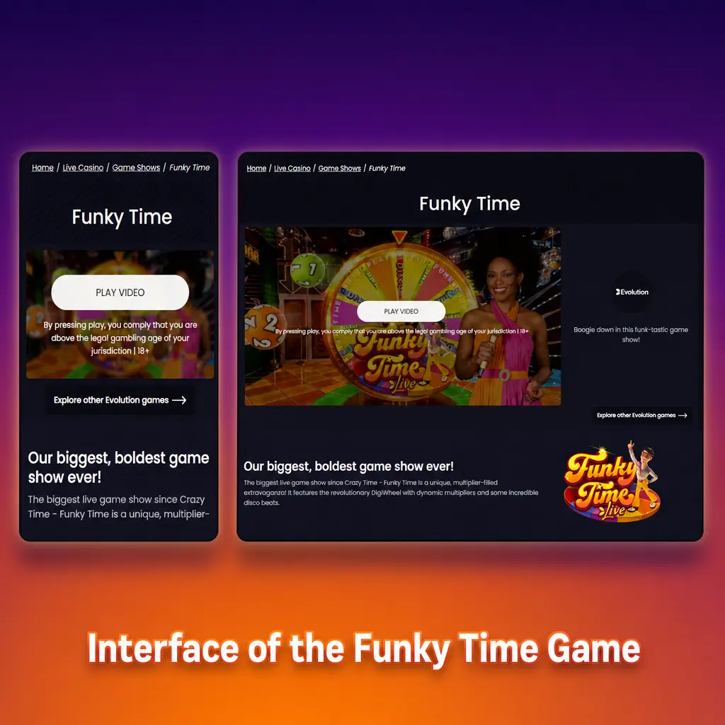 Funky Time game screen showing wheel view and betting panel