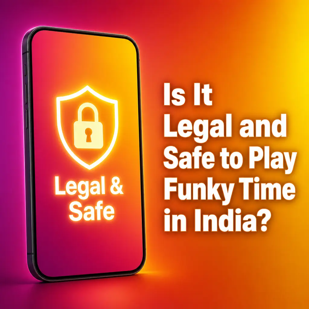 Funky Time game screen showing licensing and fair play information for Indian players